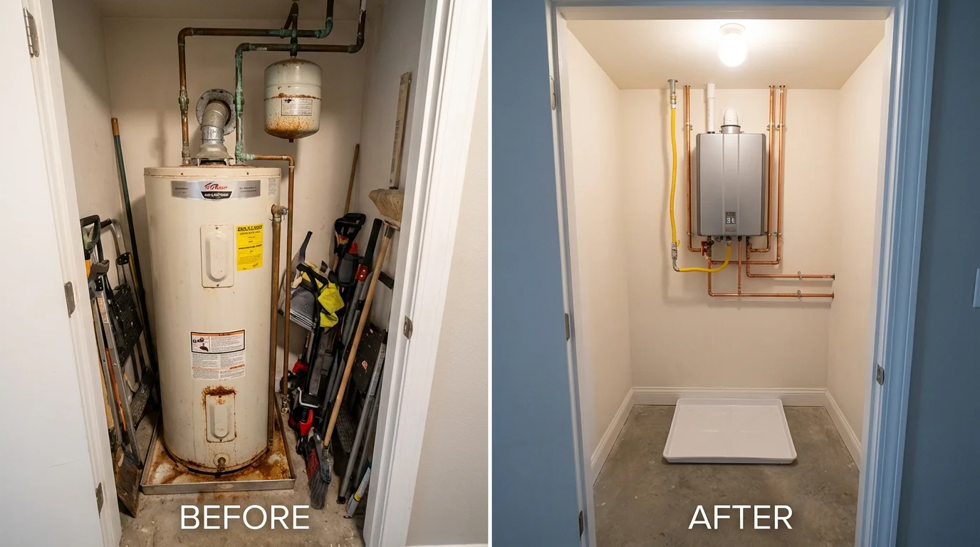 Tank water heater versus wall-mounted tankless unit comparison for Chesterfield, MO homeowners